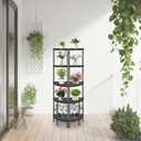 Qupui 5 Tier Corner Shelf Stand, Tall Display Rack Multipurpose Shelving Unit, Storage Home Decor Organizer Shelves for Bedroom Living Room, Black