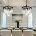 Small Black Crystal Chandeliers for Dining Room, 3-Tier 4 Lights Modern Chandelier Contemporary Luxury Top K9 Crystal Ceiling Pendant Light Fixture for Foyer Kitchen Bedroom Closet 14", Round D14''