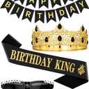 Birthday Crown and Sash Decorations for Men, Birthday Gifts for Men Party Decor Supplies Including King Crown & Sash & Glasses & Banner