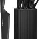 Knife Set, 8-Piece Kitchen Knife Set with Universal Block - Anti-Rust Chef Knives, Ergonomic Design, Dishwasher Safe (Black)