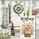 Baccessor Easter Garden Flag 12x18 Inch Double Sided Burlap Outside,Easter Eggs Bunny Spring Tulip Flowers Welcome Yard Holiday Flag