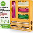 Burcha 6-in-1 Storage Bag Organizer for Ziploc Bag, Sandwich Bag Organizer for Kitchen Drawer and Wall Mount, Bamboo Foil and Plastic Wrap Organizer with Cutter, For Gallon Quart Snack (17 X 13 X 3.5)