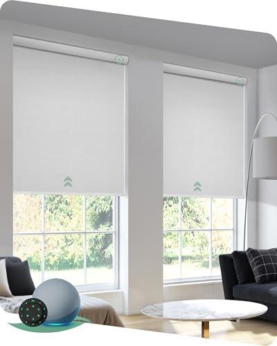 Yoolax Motorized Blinds with Remote, 100% Blackout Smart Blinds for Indoor Windows Motorized Roller Shades Work with Alexa, Electric Shades with Voice Control (Jacquard White, 36" W x 72" H)