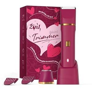 Electric Bikini Trimmer for Women - Waterproof Pubic Hair Trimmer & Facial Shaver, Rechargeable Cordless Electric Razor with Ceramic Blades, IPX7 Shower-Safe for Sensitive Skin, Gifts for Women (Red)
