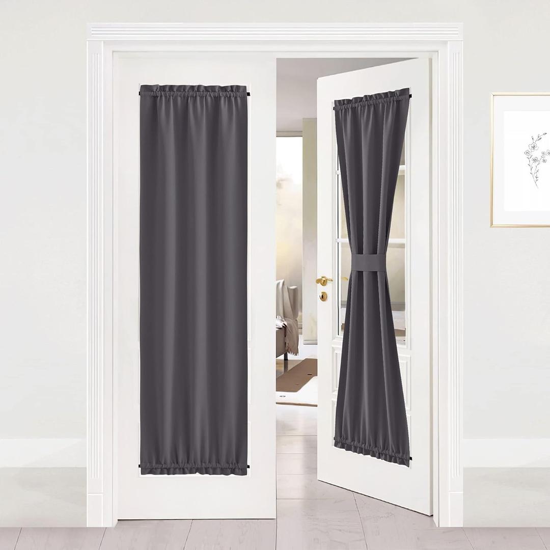 NICETOWN Door Curtain Panel, Grey French Door Curtains Blackout Thermal Insulated Curtain Sidelight Privacy for Window/Living Room/Doorways/Classroom (25W by 72L inches, 1 Panel)