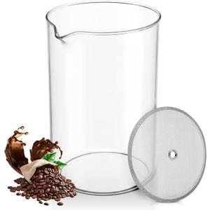51oz French Press Carafe Replacement with Stainless Steel Filter, High-Heat Borosilicate Glass Replacement Fits Most 51oz 12 Cup/1.5L French Press Coffee Makers