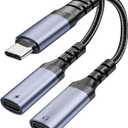 USB C Splitter 1 in 2 Out HiFi Audio Adapter, Dual USB C Headphone and Charger Adapter Support Call PD 60W Charge for iPhone 17/16 / 15 Series, MacBook, iPad, Galaxy S25 / S24 and More Cold Gray