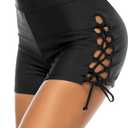 Women's Swim Shorts High Waisted Bathing Suit Bottoms Adjustable Tie Swimwear Boy Short Swimsuit Board Shorts (Large, Black)