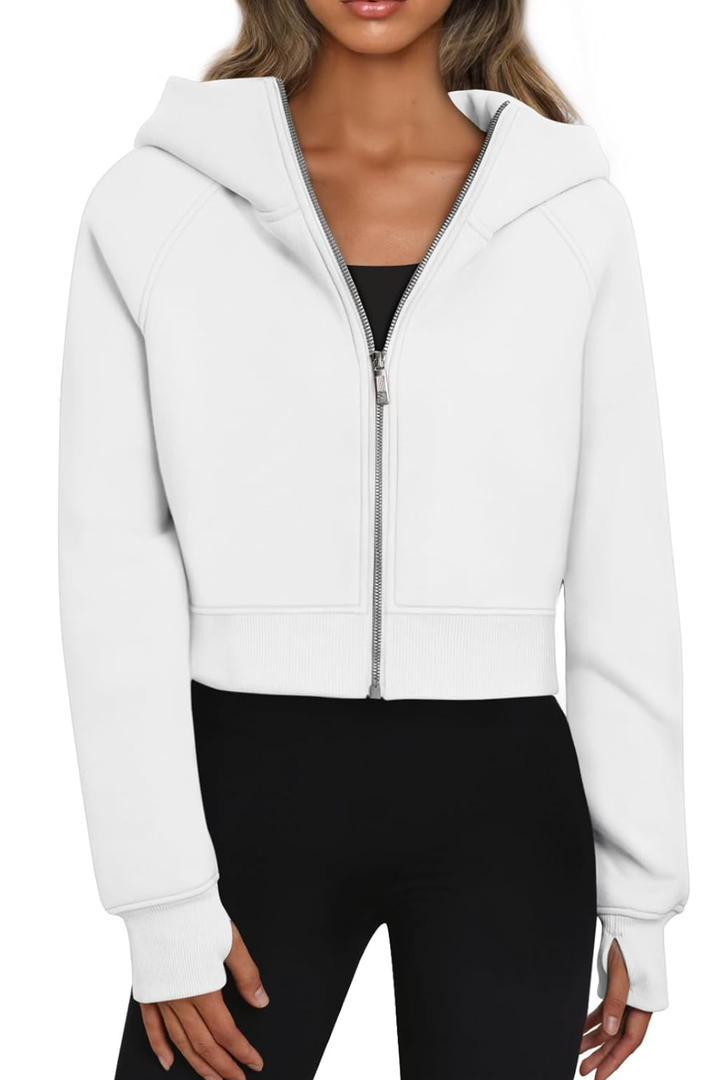 Trendy Queen Womens Zip Up Hoodies Jackets Cropped Sweatshirts Fleece Fall Outfits Casual Comfy Y2k Tops Winter Clothes 2025, M