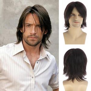 Short Straight Brown Wigs for Men Natural Synthetic Side Part Replacement Hair Wig