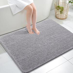 OLANLY Bathroom Rugs 40x32, Extra Soft Absorbent Chenille Bath Rugs, Rubber Backing Quick Dry, Machine Washable Bath Mats for Bathroom Floor, Tub and Shower, Home Decor Accessories, Grey