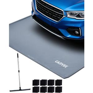 Garage Floor Mat Waterproof Containment Mat with 1.2" Raised Edge, Heavy Duty 1000D PVC Non-Slip Under Car Mat for Snow Rain Mud, Includes Squeegee & 8 Hook-and-Loop Fasteners, 4 Size Options for Wint