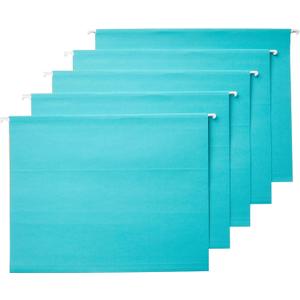 Amazon Basics Hanging File Folders with Adjustable Tabs for Document Organization, Letter Size, Aqua, 25-Pack