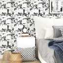 Black Peel and Stick Wallpaper Vintage Newspaper Script News Wall Paper White Contact Paper for Cabinets Kitchen Countertop Self Adhesive Removable Bathroom Bedroom Apartment 17.5"x102"