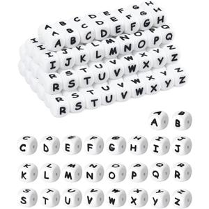 130Pcs FIVEIZERO Silicone Letter Beads, 12mm A-Z Alphabet Beads,Square Bead for Bracelets and Keychains, Large Letter Bead for Necklaces and Lanyards MakingWhite
