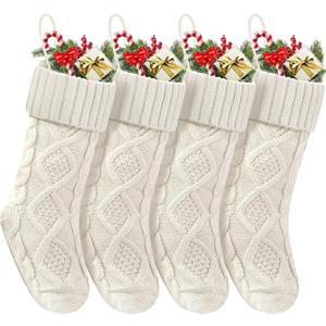 Doitory Christmas Stockings 18 Inches,Long Knitted Socks Christmas Decoration Hanging Stocking Fireplace Xmas Tree Stocking for Home Family4 White