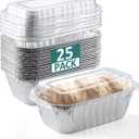 25 Pack 6x3.5x2 Disposable Aluminum Loaf Pans with Lids - 1 Lb Mini Loaf Pans, Small Aluminum Tin Foil Baking Pan, Food Containers for Baking, Cakes, Bread, Meat, Loaves