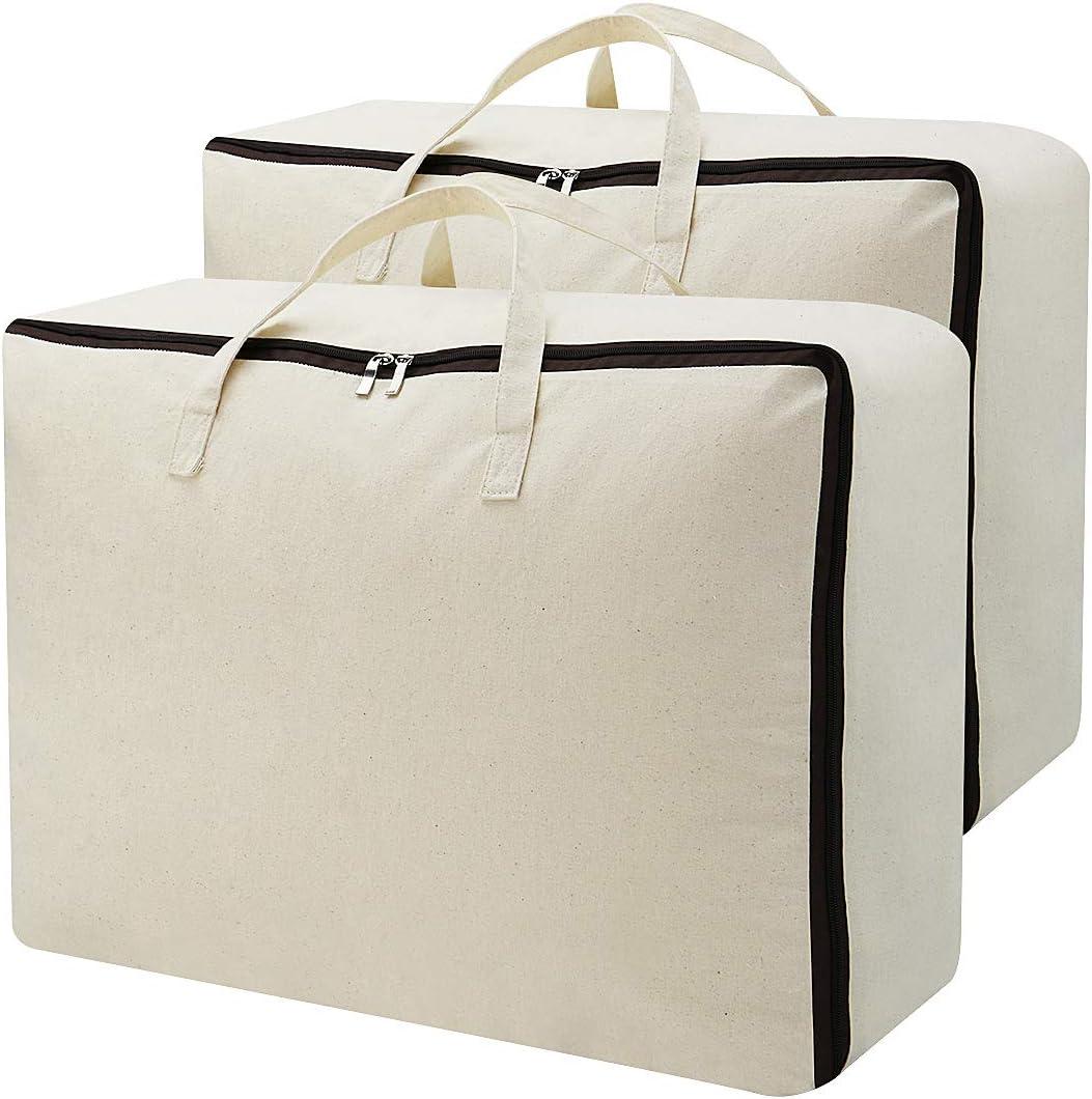 AMJ Set of 2, Storage Bags with 3-Side Zip Open & Handles, House Move or Winter Garment Storage in Wardrobe, Beige