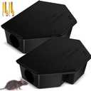 Qualirey 2 Pcs Rat Bait Station with Keys 13.58 x 8.98 x 3.35 Inch Rodent Station Rat Traps, Keeps Children and Pets Safe Indoor and Outdoor, Bait Not Included (Black)