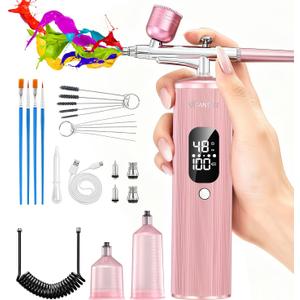 VITANEST Airbrush Kit with Compressor 48PSI Handheld Air Brush Set Rechargeable Portable Airbrush for Nail, Painting, Modeling, Makeup, Cake Decor, Cookie, Art, DIY Crafts (Pink)