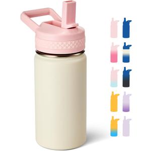 12 oz Kids Water Bottle, Toddler Water Bottle with Straw, Boys&Girls Bottle for School, 304 Stainless Steel Vacuum Insulated Bottle for Kids, BPA-Free, Leak-Proof, Milky White