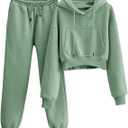 Sweatsuits for Women 2 Piece Set Crop Fleece Lining Hoodies Jogger Sweatpants Sweat Suits (XX-Large, Green)