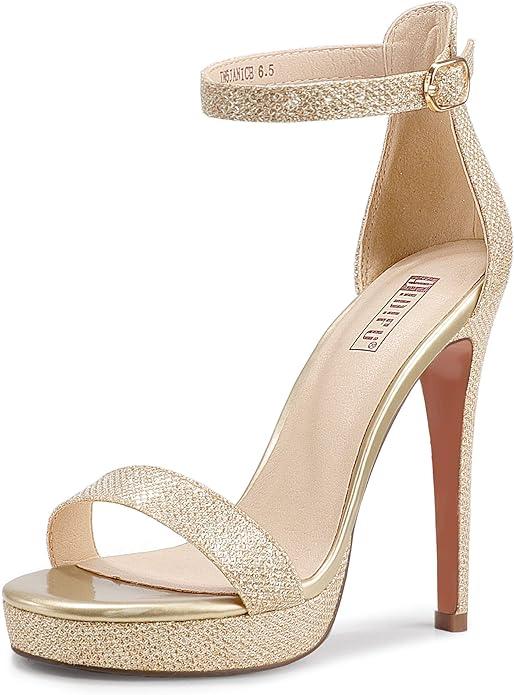 IDIFU Women's Stiletto High Heel Sandals Platform Open Toe Ankle Strap Dress Shoes for Women Bride Ladies in Wedding Bridal Party Homecoming Size 8