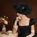 Kgromfy Women's Wide Brim Fascinator Hat Tea Party Headband Large Vintage Church Hat Lady Headwear for Derby Wedding Cocktail