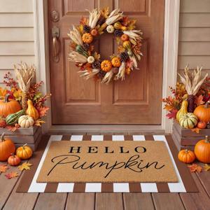 Tinideya 2 Pcs Door Mat Welcome Non Slip Coir Mats Floor Layering Doormats Seasonal for Front Porch Entryway Decor(Brown White) (23.6 x 35.4 Inches)