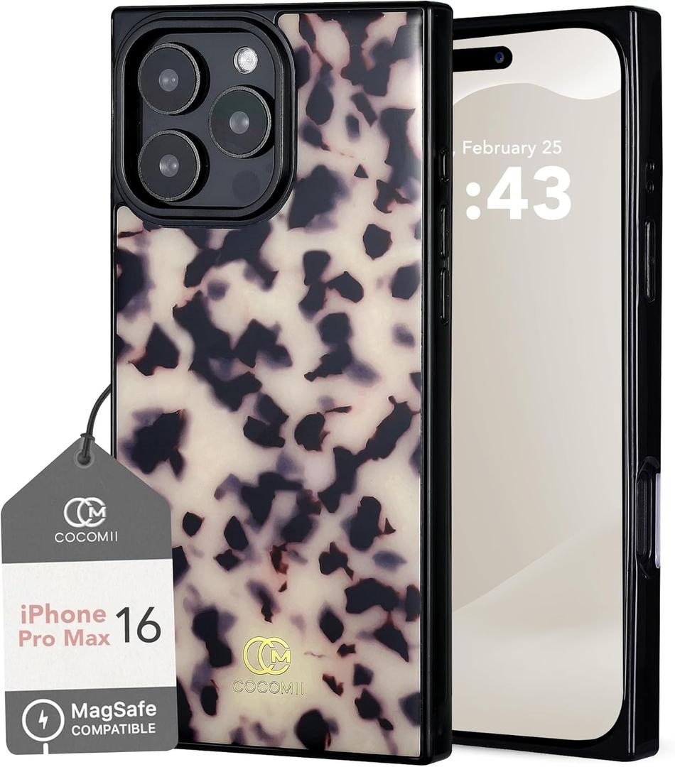 COCOMII Rectangle Case for iPhone 16 Pro Max, Compatible with MagSafe, Ivory Tortoiseshell