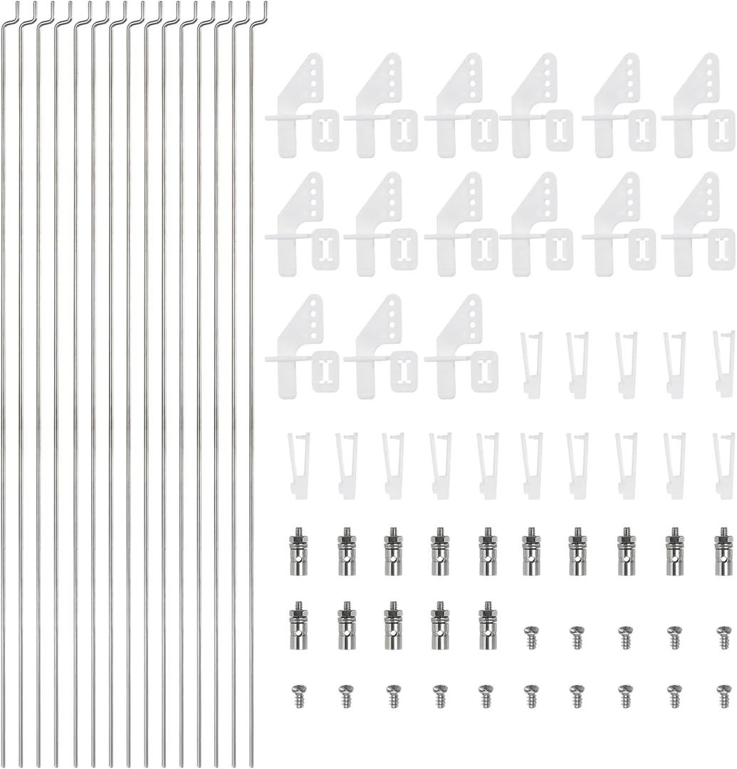 MECCANIXITY 15pcs 1.2x200mm Z Push Rods Parts & 15pcs 1.3mm Adjustable Pushrod Connector Linkage Stopper & 15pcs Nylon Control Horns for DIY RC Car,Boat,Airplane,Helicopter Model Replacement