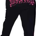 WDIRARA Women's Letter Print Jogger Pants Drawstring Waist Athletic Sweatpants with Pockets (X-Large, Black)