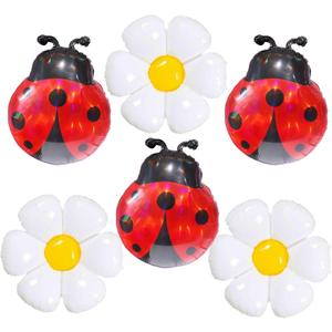 6pcs Ladybug Balloons Daisy Bug Balloons for Ladybug Birthday Decorations Lady Bug Birthday Party Decorations Love Bug Baby Shower Decorations Ladybug Baby Shower Decor Young Wild and Three Party