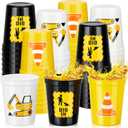 Domensi 48 Pcs Construction Party Favors 16oz Construction Cups Thick Plastic Excavator Cups Dig in Disposable Hot Cold Drink for Themed Birthday Party Picnics Barbecues