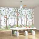 Nursery Animals Forest Wallpaper Mural for Kids Room Bedroom | 170"x110" Not Peel and Stick