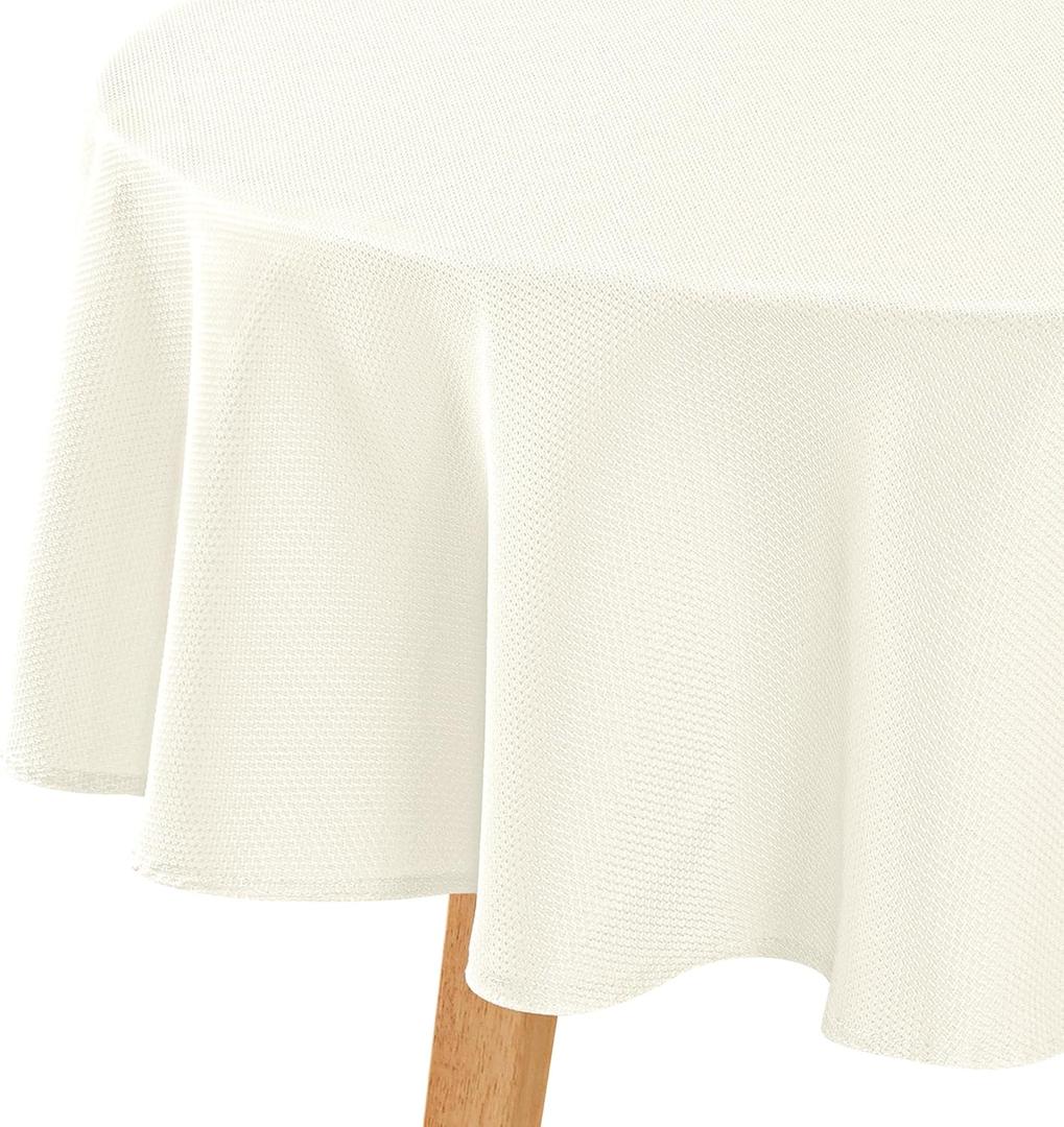 Hiasan Round Textured Tablecloth 60 Inch - Waterproof Spillproof Antiwrinkle Jacquard Table Cloth, Decorative Polyester Table Cover for Kitchen, Outdoor Picnic, Holiday and Parties, Champagne