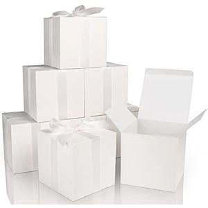 COTOPHER Small Gift Boxes 25 Pack 5x5x5 inches White Gift Boxes with Lids for Gifts, Crafting, Wedding Party Favor, Cupcake Boxes, Candy, Bridesmaids Proposal Box with Ribbons and Stickers