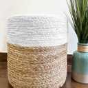 S & L Homes Pouf Ottoman - 100% Jute Braided Footrest Pouf Hand Knitted Traditional Cord Boho Pouffe for Living Room, Bedroom, Nursery, Patio, Lounge Colorblock - Natural Ivory (16x16x16)