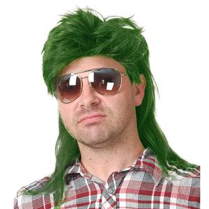 Kaneles Green Mullet Wigs for Men 80s Costumes Fancy Party Accessory Cosplay 70s Rocker Hair Male Wig(Green)
