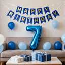 7th Birthday Decorations Blue Gold for Boys Girls, Number 7 Foil Balloons with Happy Birthday Banner for 7 Years Old Party Supplies Boys and Girls Blue Gold Themed Party (7th)