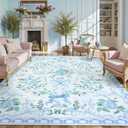 Collive Blue 8X10 Rugs for Living Room, 8x10 Bow and Floral Washable Area Rug Non Slip, Soft Boho Indoor Decor Elegant Carpet for Bedroom Kids Room Nursery Dining Room