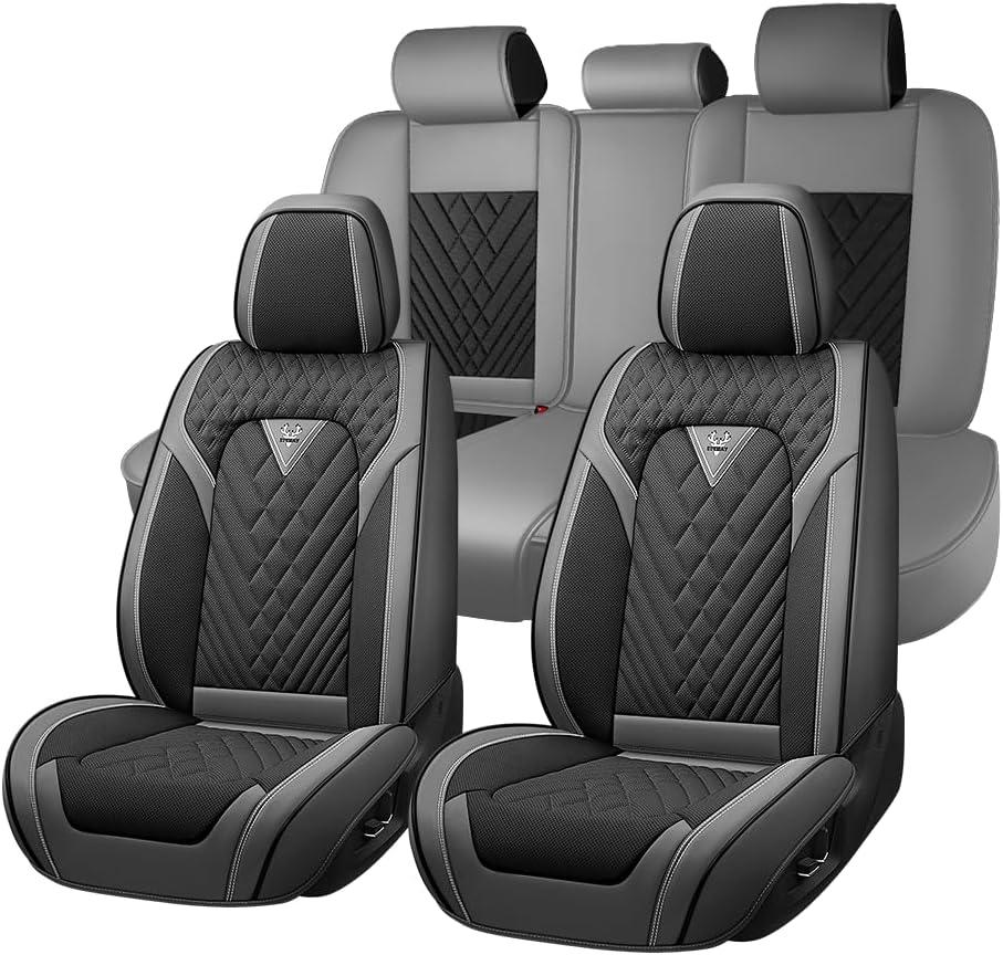 Car Seat Covers Full Set for Hyundai Tucson 2005-2026, Waterproof Nappa Leather Car Seat Cover with Memory Foam, Full Coverage&360° Protection Car Seat Covers Sets (5 Seat,Gray&Black)