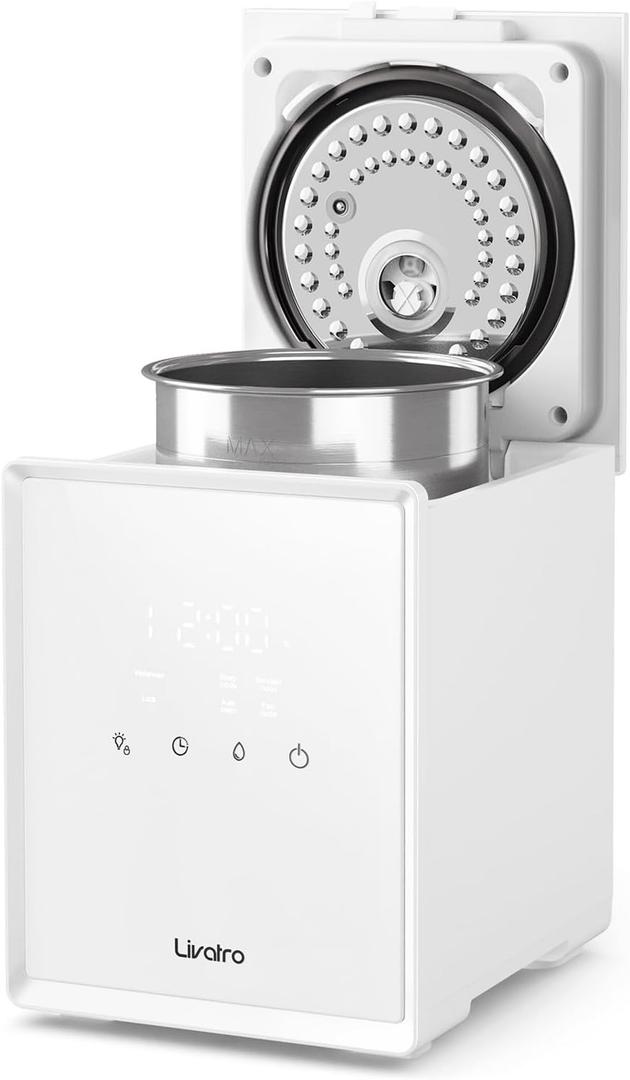 Livatro Stainless Steel Humidifier, 3L Warm Mist Humidifier, Easy Clean with Warm Steam Humidifier, Healthy Air Mist Humidifiers for Bedroom Living Room, with Sleep Mode and Auto-off Setting