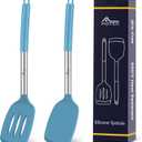 HOTEC Silicone Spatula Set of 2 Heat-Resistant 600F & BPA-Free Kitchen Saptula Turner with Stainless Steel Handles, Slotted & Solid Spatulas for Nonstick Cookware, 13.7 Inch, Blue