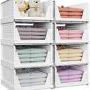 SNSLXH 8 Pack Stackable Closet Storage Bins, Multifunctional & Foldable Closet Organizers and Storage for Bathroom Kitchen Laundry Room Drawer Shelf Storage, Space-Saving Wardrobe Organizer, White