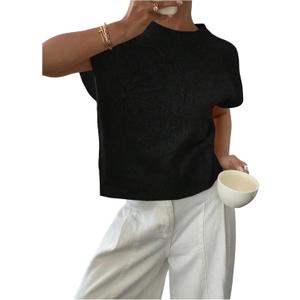 SOLY HUX Women's Short Sleeve Sweater 3D Floral Sweaters Pullover Tank Tops Knit Vest Trendy Fashion Clothing, M