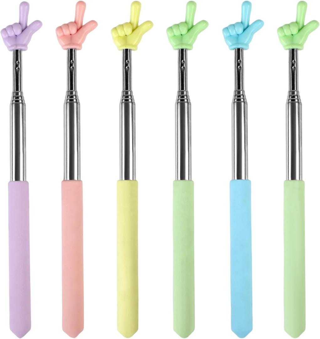 Azureal 6PCS Pointer Finger Stick, Extendable Colorful Finger Pointer Stick, Mini Retractable Teacher Pointer for Presentation, Whiteboard, Blackboard, Classroom Supplies(5 Color)