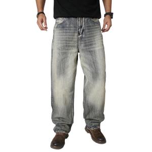 OIIIO Men's Wide Leg Baggy Casual Jean (28, 9103 Vintage) (Gray)