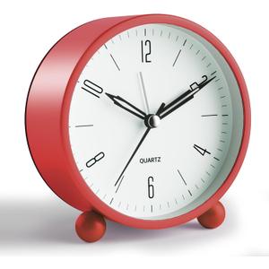 Analog Alarm Clock, 4 inch Super Silent Non Ticking Small Clock with Night Light, Battery Operated, Simple Design, Old Fashioned Style Winered Decor, for Bedroom, Bedside, Desk, Adult, Kid, Gift, Red