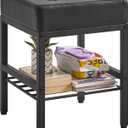 IBUYKE Square Makeup Stool with Adjustable Feet and Storage Space, Footrest Chair, PU Vanity Seat, Multi-Use as Small Side Table or Ottoman, for Bedroom, Black LG-60B